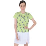 Black and white vector flowers at canary yellow Women s Sports Top