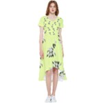Black and white vector flowers at canary yellow High Low Boho Dress