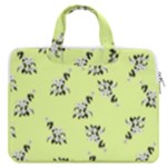 Black and white vector flowers at canary yellow MacBook Pro Double Pocket Laptop Bag (Large)
