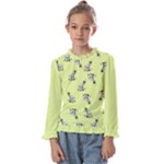 Black and white vector flowers at canary yellow Kids  Frill Detail Tee