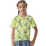 Black and white vector flowers at canary yellow Kids  Cuff Sleeve Scrunch Bottom Tee