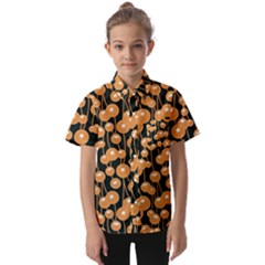 Orange Dandelions On A Dark Background Kids  Short Sleeve Shirt by SychEva