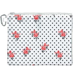 Red Vector Roses And Black Polka Dots Pattern Canvas Cosmetic Bag (xxxl)
