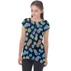 Multi-colored Circles Cap Sleeve High Low Top by SychEva