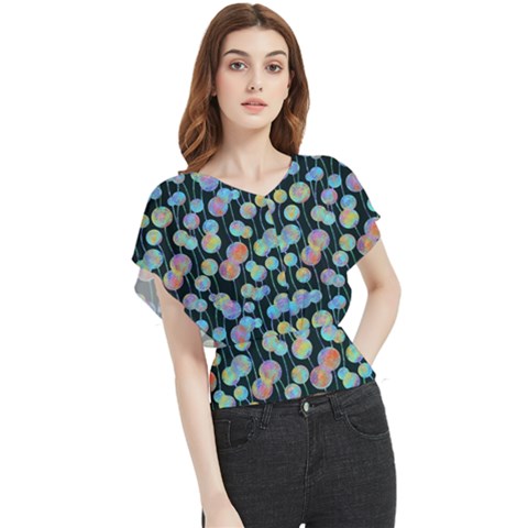 Multi-colored Circles Butterfly Chiffon Blouse by SychEva
