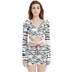 Black And White Abstract Pattern, Ovals Velvet Wrap Crop Top And Shorts Set by Casemiro