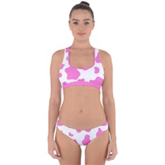 Pink Cow Spots, Large Version, Animal Fur Print In Pastel Colors Cross Back Hipster Bikini Set by Casemiro
