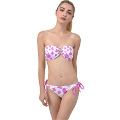Pink Cow Spots, Large Version, Animal Fur Print In Pastel Colors Twist Bandeau Bikini Set by Casemiro
