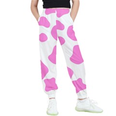 Pink Cow Spots, Large Version, Animal Fur Print In Pastel Colors Kids  Elastic Waist Pants by Casemiro