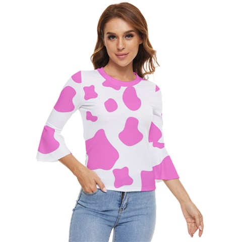 Pink Cow Spots, Large Version, Animal Fur Print In Pastel Colors Bell Sleeve Top by Casemiro