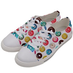Delicious Multicolored Donuts On White Background Men s Low Top Canvas Sneakers by SychEva