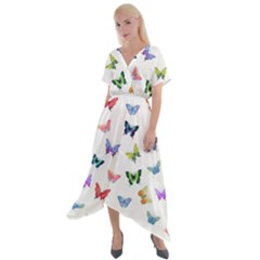 Cute Bright Butterflies Hover In The Air Cross Front Sharkbite Hem Maxi Dress by SychEva