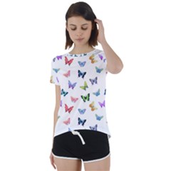Cute Bright Butterflies Hover In The Air Short Sleeve Foldover Tee by SychEva