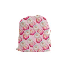 Pink And White Donuts Drawstring Pouch (medium) by SychEva
