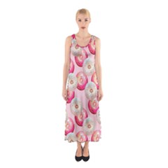 Pink And White Donuts Sleeveless Maxi Dress by SychEva