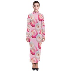 Pink And White Donuts Turtleneck Maxi Dress by SychEva