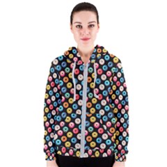 Multicolored Donuts On A Black Background Women s Zipper Hoodie by SychEva