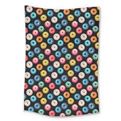 Multicolored Donuts On A Black Background Large Tapestry by SychEva