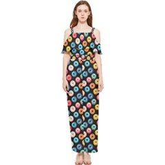 Multicolored Donuts On A Black Background Draped Sleeveless Chiffon Jumpsuit by SychEva