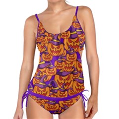 Purple And Orange Pumpkins, Crazy Halloween Pattern, Jack O  Lantern Tankini Set by Casemiro