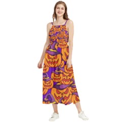 Purple And Orange Pumpkins, Crazy Halloween Pattern, Jack O  Lantern Boho Sleeveless Summer Dress by Casemiro
