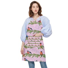 Bullfinches Sit On Branches On A Pink Background Pocket Apron by SychEva
