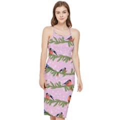 Bullfinches Sit On Branches On A Pink Background Bodycon Cross Back Summer Dress by SychEva