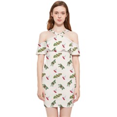 Spruce And Pine Branches Shoulder Frill Bodycon Summer Dress by SychEva