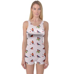 Bullfinches Sit On Branches One Piece Boyleg Swimsuit by SychEva