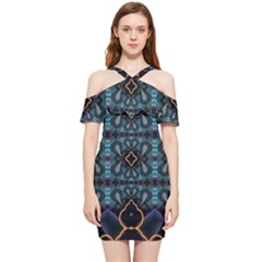 Blue Pattern Shoulder Frill Bodycon Summer Dress by Dazzleway
