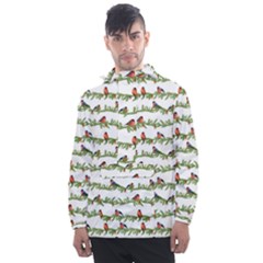 Bullfinches On The Branches Men s Front Pocket Pullover Windbreaker by SychEva
