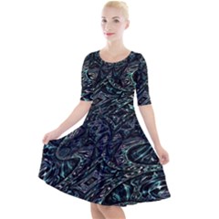 Emerald Distortion Quarter Sleeve A-line Dress by MRNStudios
