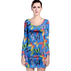 Bright Butterflies Circle In The Air Long Sleeve Bodycon Dress by SychEva