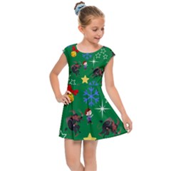 Krampus And Brat Green Kids  Cap Sleeve Dress by InPlainSightStyle