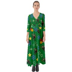 Krampus Kawaii Green Button Up Boho Maxi Dress by InPlainSightStyle