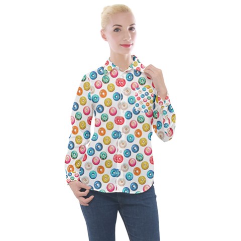 Multicolored Sweet Donuts Women s Long Sleeve Pocket Shirt by SychEva