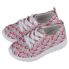 Pink And White Donuts On Blue Kids  Lightweight Sports Shoes by SychEva