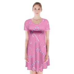 Sweet Christmas Candy Short Sleeve V-neck Flare Dress by SychEva