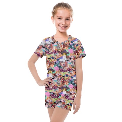 Retro Color Kids  Mesh Tee And Shorts Set by Sparkle