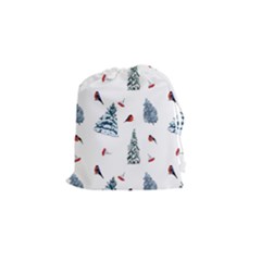 Christmas Trees And Bullfinches Drawstring Pouch (small) by SychEva