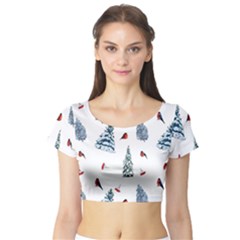 Christmas Trees And Bullfinches Short Sleeve Crop Top by SychEva