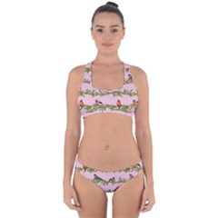 Bullfinches Sit On Branches On A Pink Background Cross Back Hipster Bikini Set by SychEva