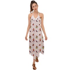 Bullfinches Sit On Branches Halter Tie Back Dress  by SychEva