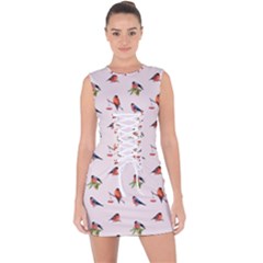 Bullfinches Sit On Branches Lace Up Front Bodycon Dress by SychEva