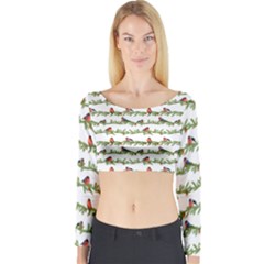Bullfinches On The Branches Long Sleeve Crop Top by SychEva