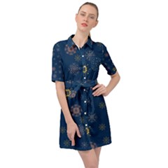 Magic Snowflakes Belted Shirt Dress by SychEva