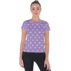 Pink Clouds On Purple Background Short Sleeve Sports Top  by SychEva