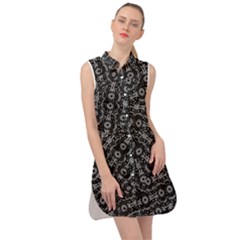 Black And White Modern Intricate Ornate Pattern Sleeveless Shirt Dress by dflcprintsclothing