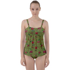 Red Cherries Athletes Twist Front Tankini Set by SychEva