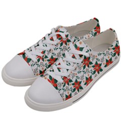 Large Christmas Poinsettias On White Women s Low Top Canvas Sneakers by PodArtist